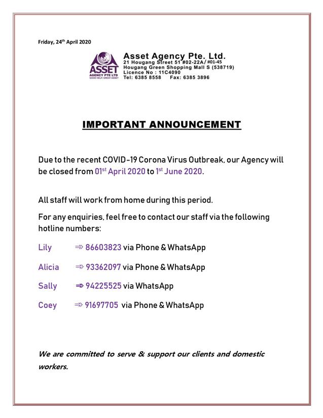 Asset Agency Announcement